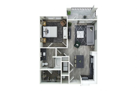 a floor plan of a studio apartment at Livano Nations, Nashville